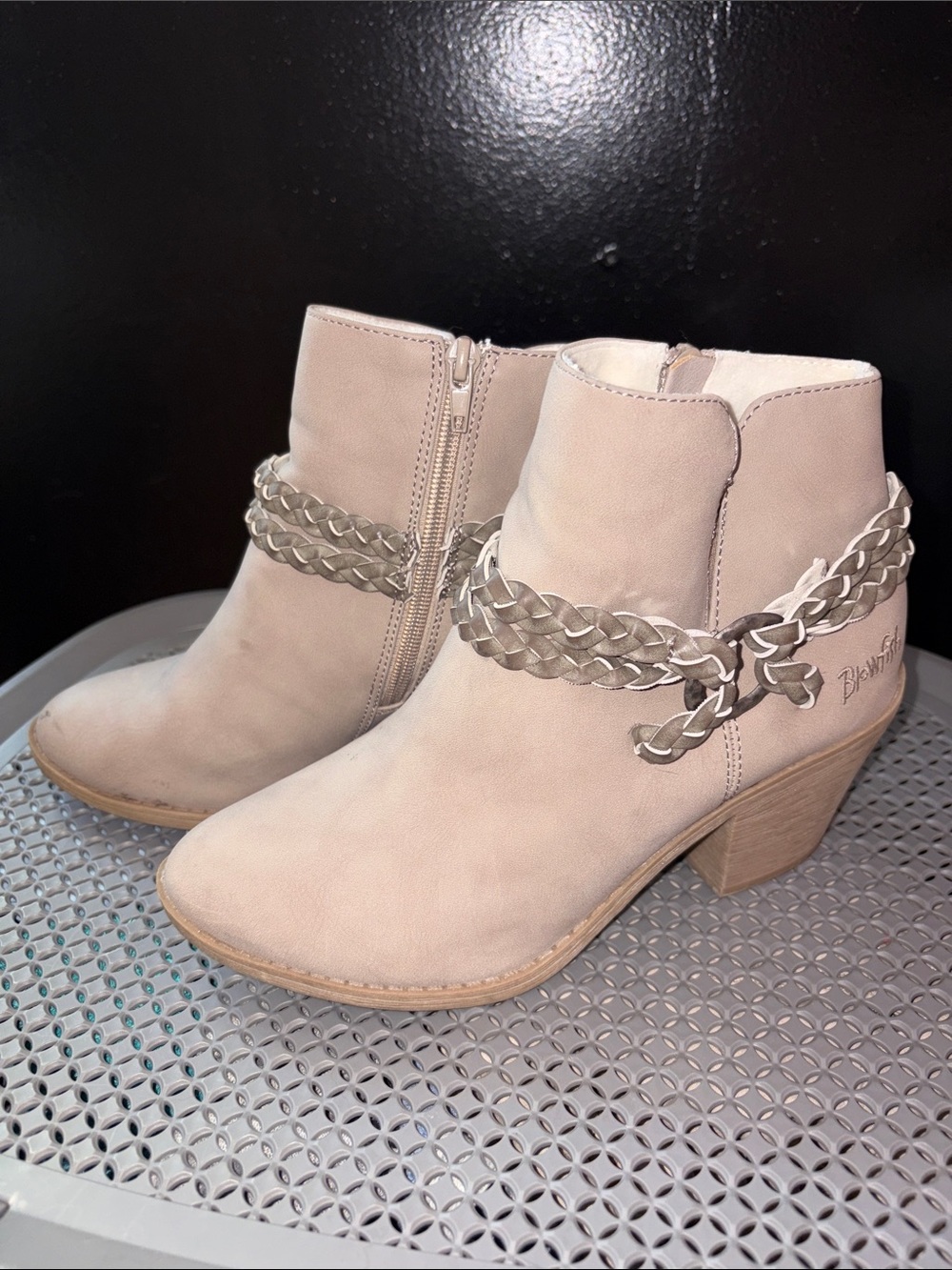 Blowfish Braided Taupe Ankle Booties with Block Heel